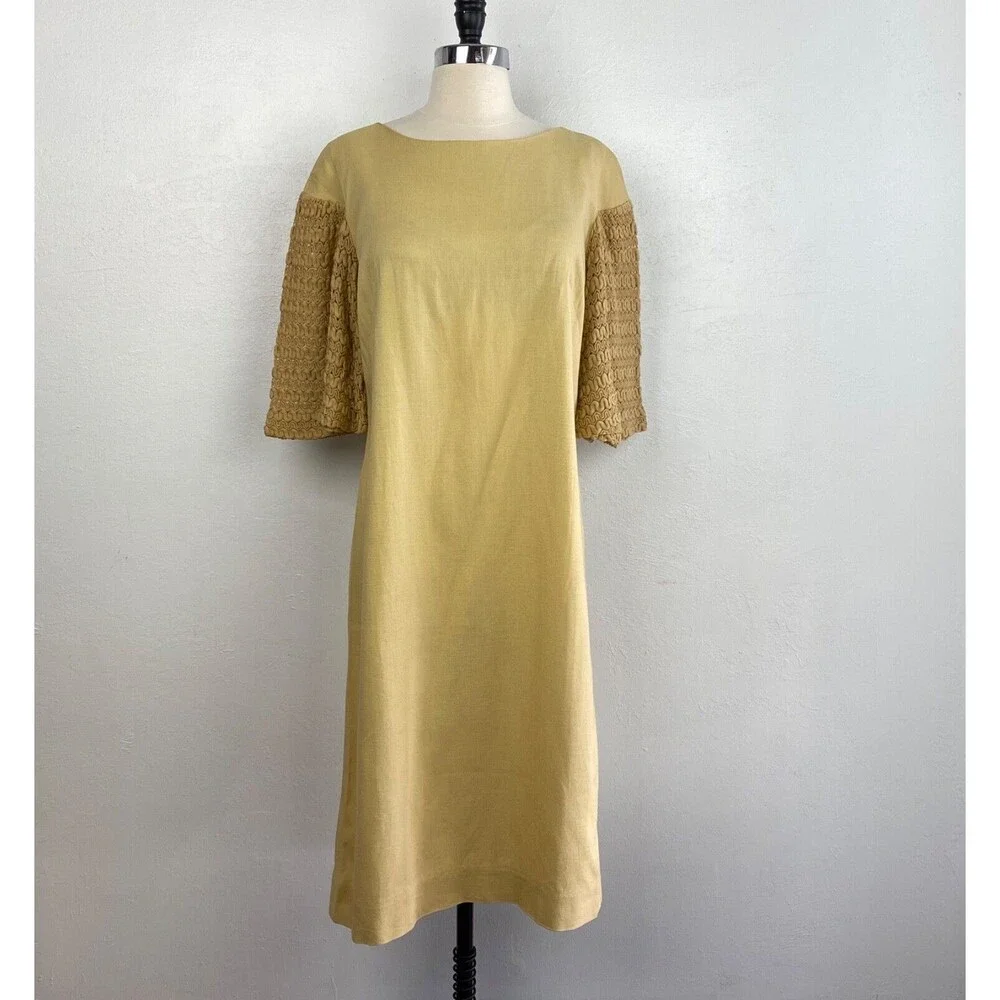 Vintage 60s Martin Berens Goldenrod Mustard Shift Dress Large Tall Juniors